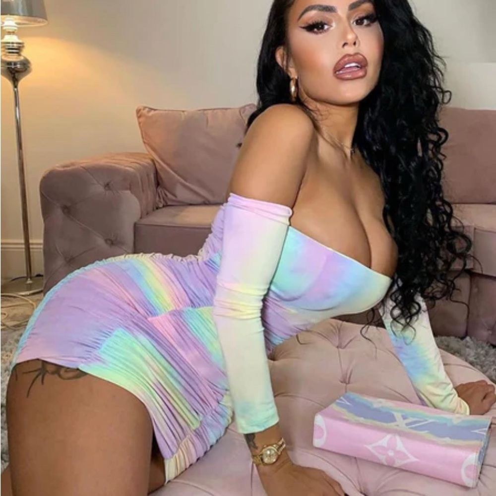 Pastel Tie-Dye Off-Shoulder Dress